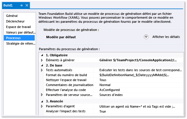 Créer une définition de build.