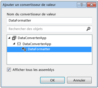 Boîte de dialogue Ajouter un convertisseur de valeurs