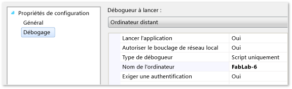 Propriétés du projet de débogage JavaScript