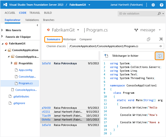 Annotated changes to a file on web portal