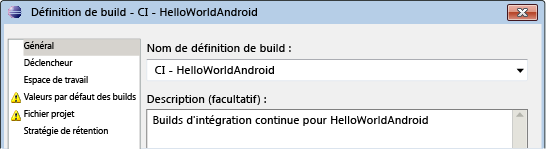 Nom de la définition de build