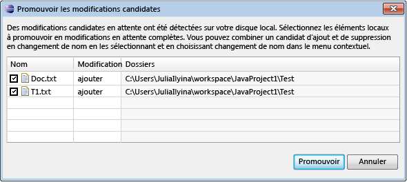 Promouvoir les modifications candidates