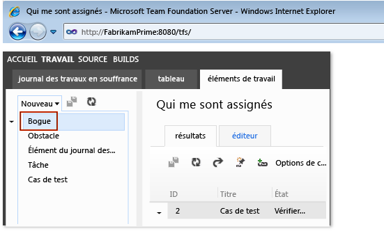 Créer un bogue à l'aide de Team Web Access