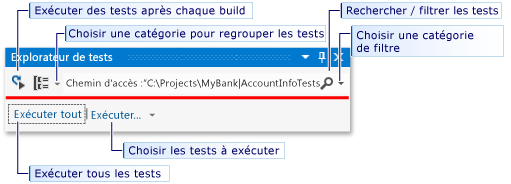 Exécuter des tests à partir de la barre d'outils de l'explorateur de tests