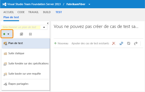 Nouveau bouton dans le volet Explorateur de plan de test