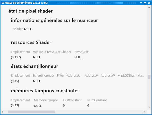 Le contexte de périphérique D3D 11 affiche l'état du nuanceur de pixels