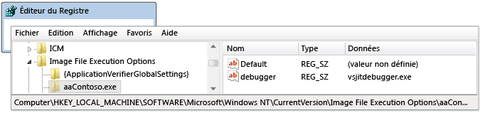 Entrée de démarrage du débogueur automatique dans regedit.exe