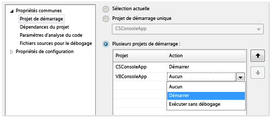 Modification du type de démarrage pour un projet