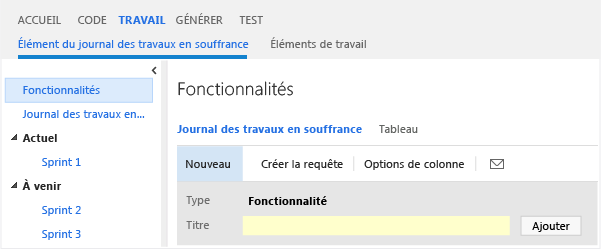 Ajout rapide de fonctionnalités à partir des fonctionnalités de Backlog