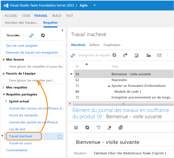 Ajouter une requête aux favoris de l'équipe dans TFS Web Access