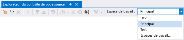 Basculement de l'espace de travail dans l'Explorateur du contrôle de code source