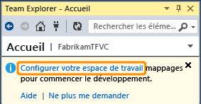 Visual Studio prompts you to map the team project