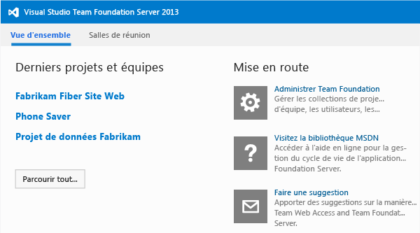 Page de vue d'ensemble, Team Web Access