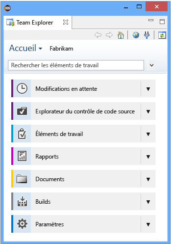 Page d'accueil avec TFVC comme contrôle de source - Eclipse