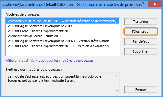 Sélectionner le modèle de processus à utiliser