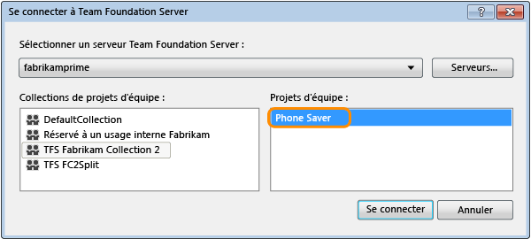 Connect to Team Foundation Server dialog box