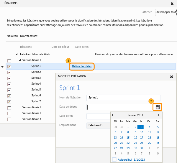 Définir les dates de début et de fin pour un sprint