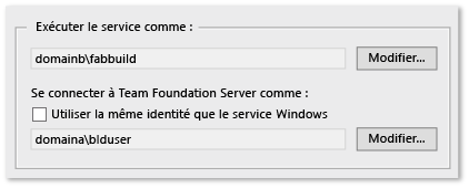 Le compte de service de build et le compte de connexion sont différents