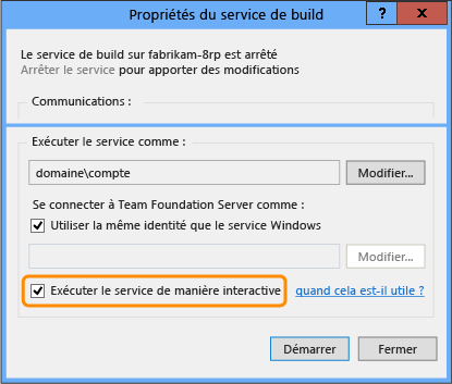 Exécution du service de build en mode interactif