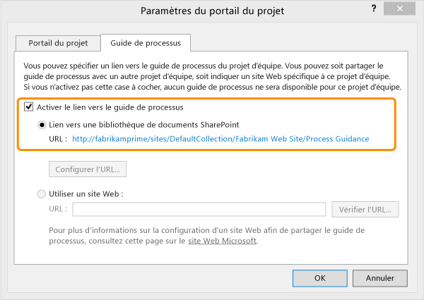 Spécifiez l'URL de la bibliothèque de documents SharePoint