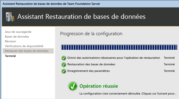 Les bases de données sont restaurées sur le nouveau serveur