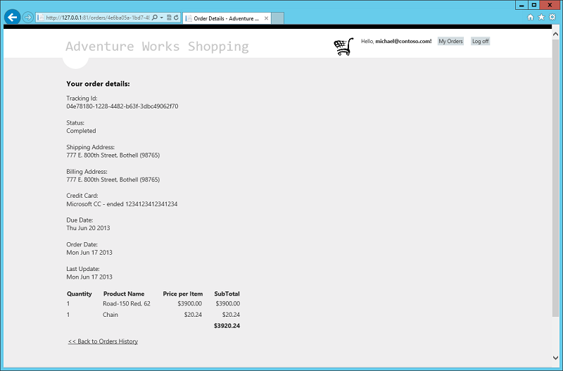 Figure 12 - An order history record