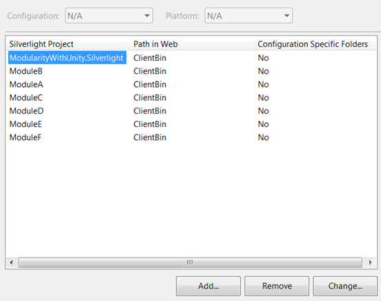 Adding the remote modules as Silverlight applications