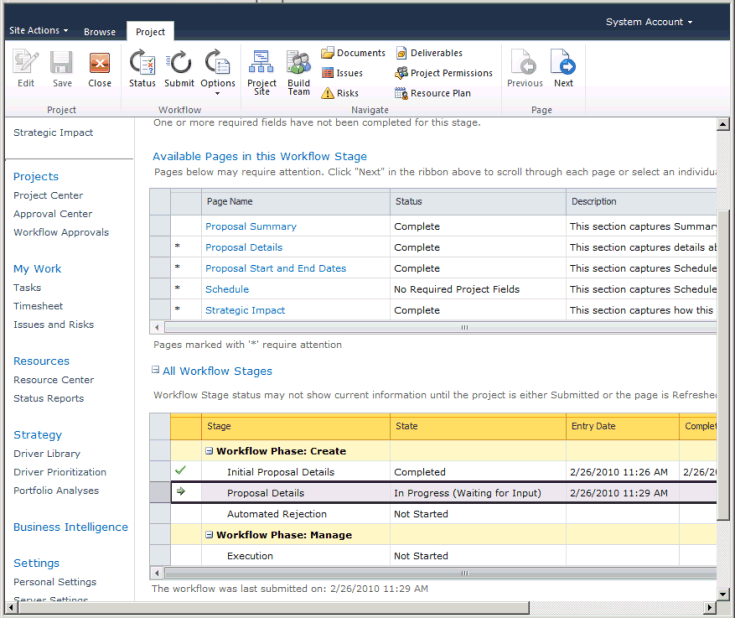 Waiting for input in the Proposal Details stage