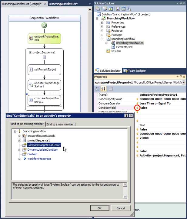 Setting ConditionValid on CompareProjectProperty