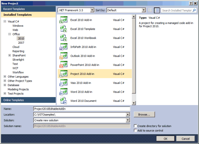 Creating a Project 2010 add-in