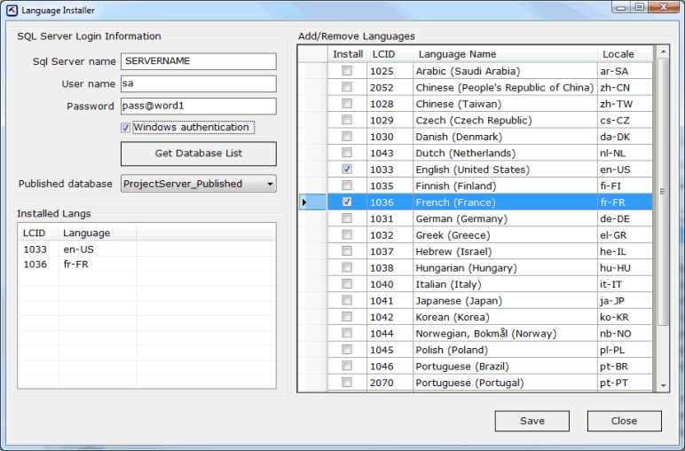 Simulating installed languages on Project Server