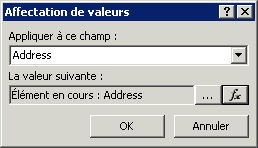 Boîte de dialogue Affectation de valeurs