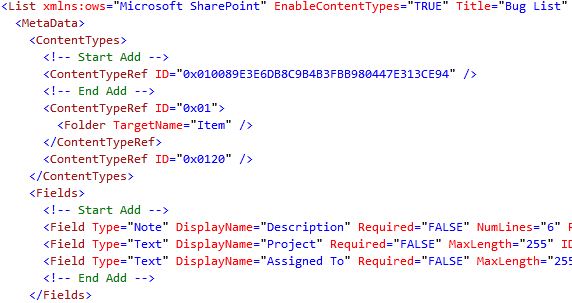 Schema.xml après insertion de ContentTypeRefs