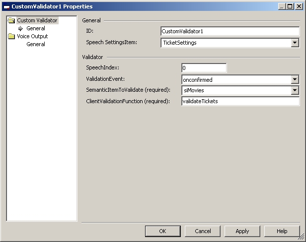 CustomValidator General panel