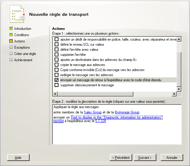 Création d'une séparation déontologique à l'aide de l'Assistant Règle de transport