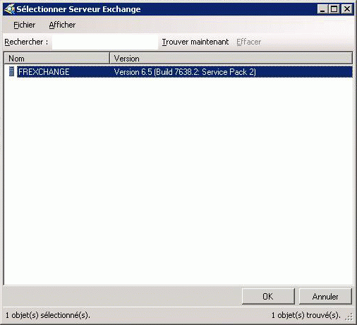 Assistant Installation - boîte de dialogue Sélectionner Exchange Server