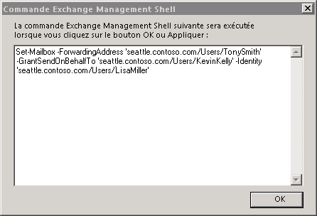 Commande de l’environnement de ligne de commande Exchange Management Shell pour la zone de propriété
