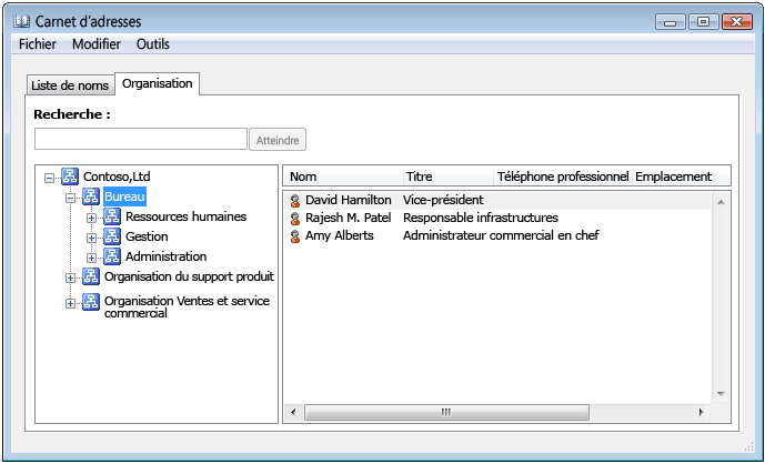 Boîte de dialogue Carnet d’adresses hiérarchique
