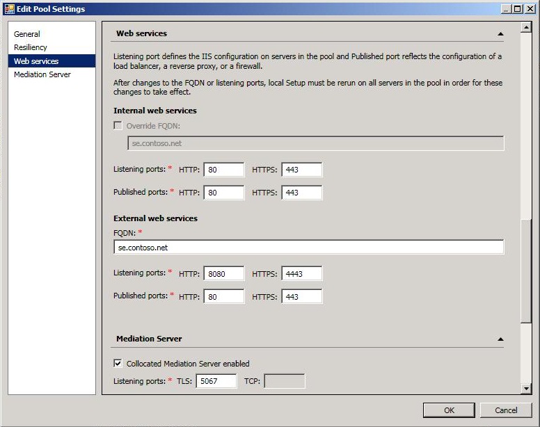 Modifier les paramètres du pool de services web Modifier les