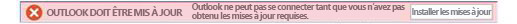 Barre de notification : Outlook doit être mis à jour maintenant