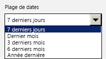 Image de la zone déroulante Plage de dates dans le volet de navigation du Tableau de bord de télémétrie Office