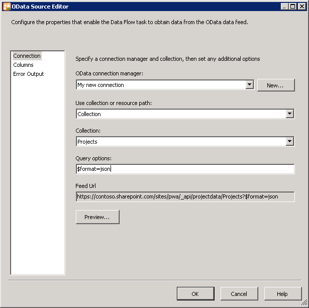 JSON format specified as a query option