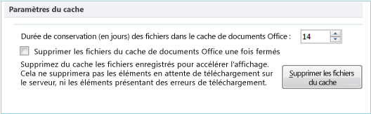 Paramètres du cache du Centre de téléchargement