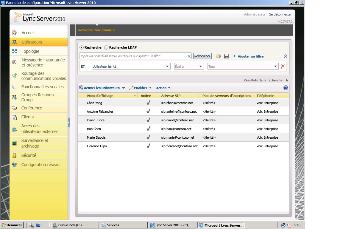 Lync Server - Panneau de configuration - Recherche d’utilisateurs