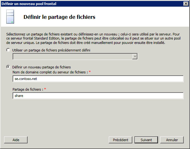 Serveur Standard Edition - Définir un partage de fichiers