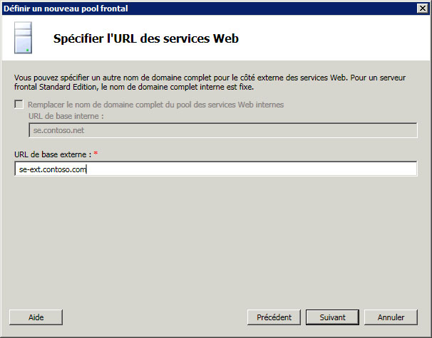 Boîte de dialogue Spécifier l’URL des services Web