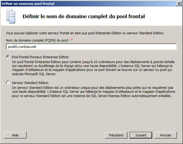 Définir le nom de domaine complet du pool frontal