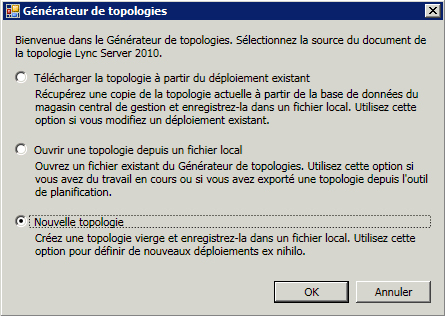 Boîte de dialogue Nouvelle topologie