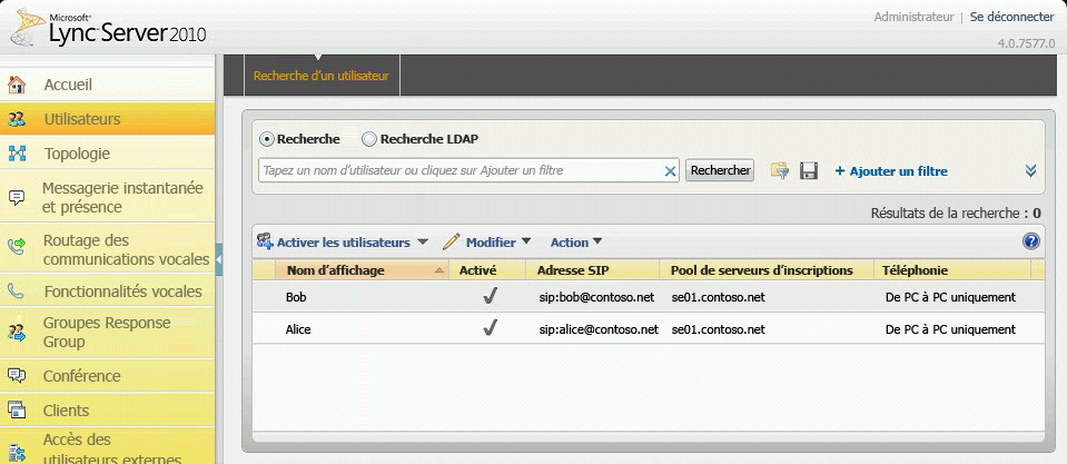 Panneau de configuration Lync Server - Affecter des utilisateurs