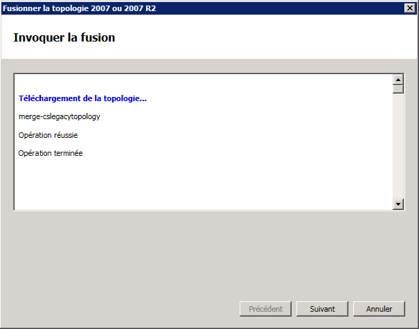 Boîte de dialogue Fusion de topologies réussie